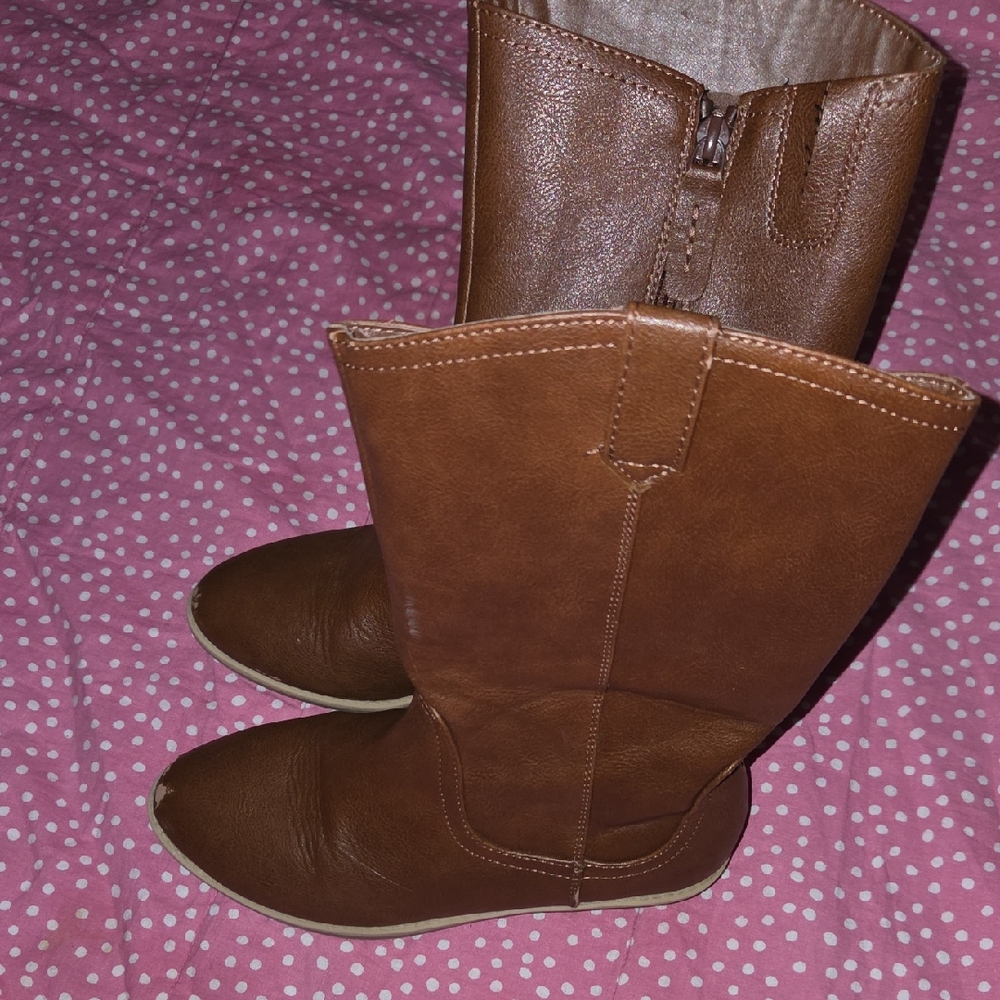 Girls Size 2 Brown Mid-Calf Leather Boots Cat & Jack